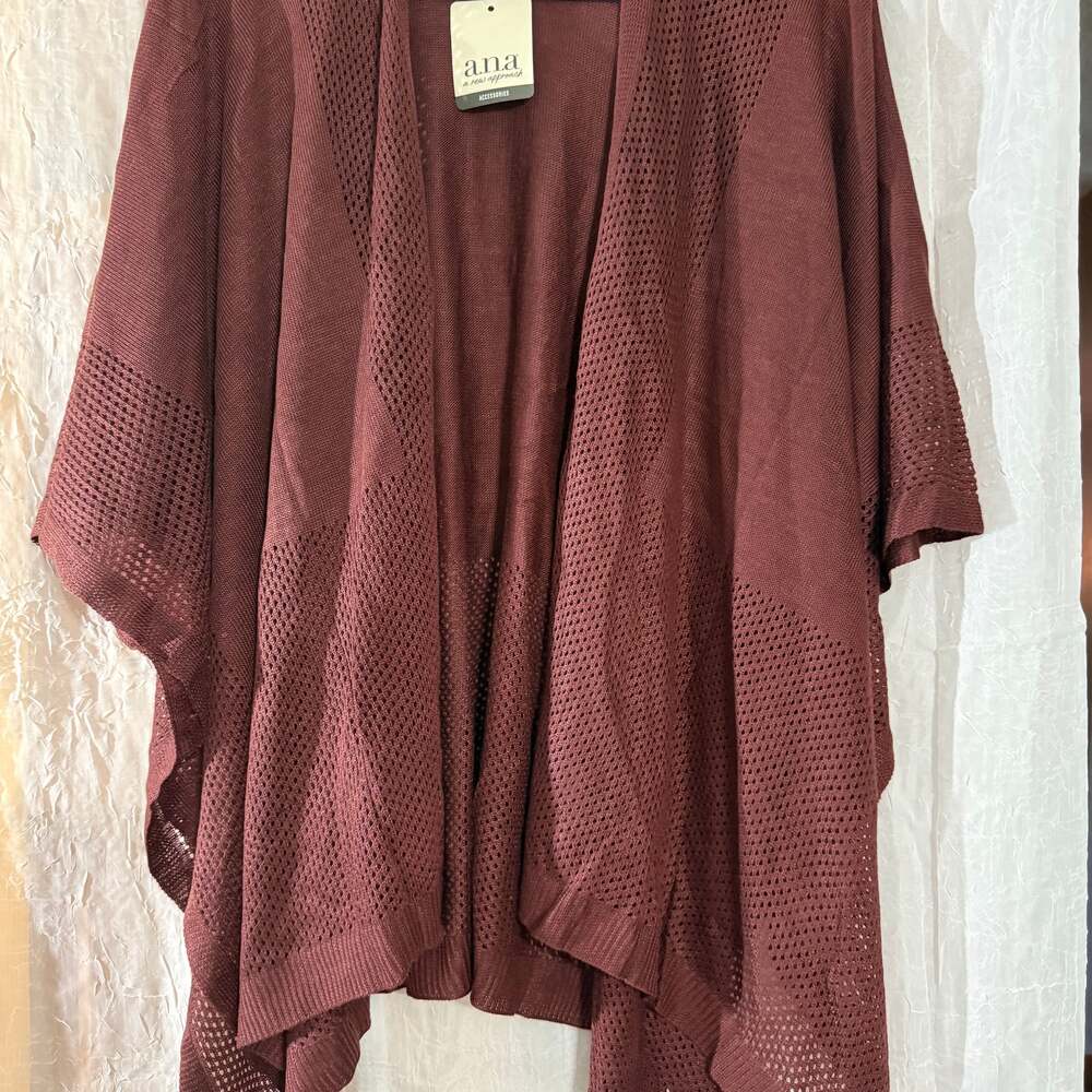 A.N.A New Approach Burgundy Open Knit Poncho Wrap NWT One Size